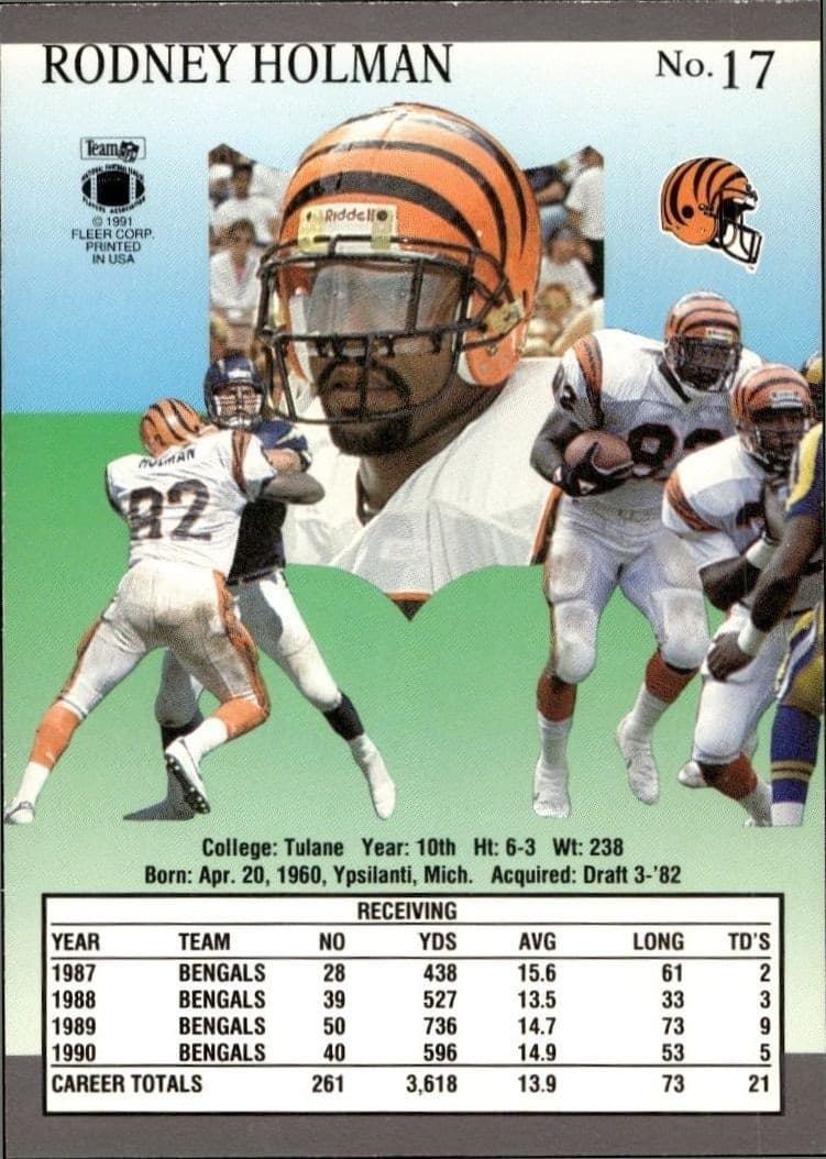 1991 Fleer Ultra Rodney Holman #17 football trading card back