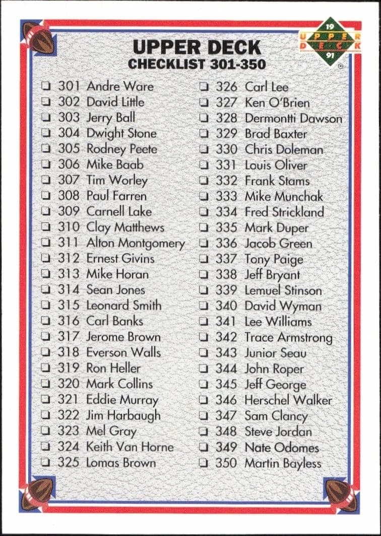 1991 Upper-Deck Checklist #400 trading card