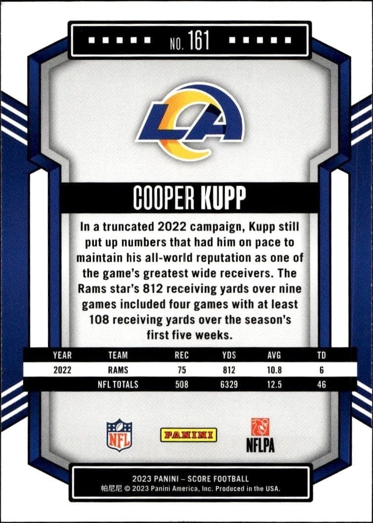 2023 Panini Score Cooper Kupp #161 football trading card back