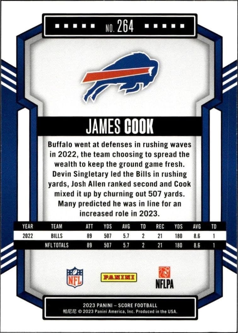 2023 Panini Score James Cook #264 football trading card back