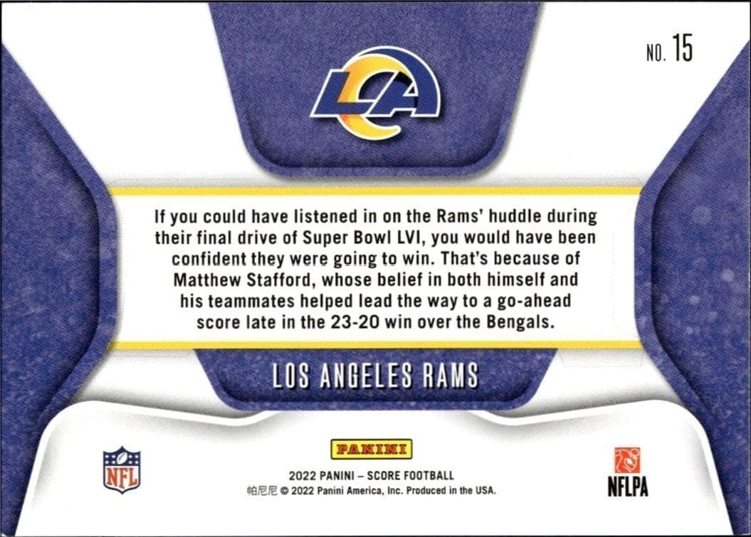 2023 Panini Score Los Angeles Rams #15 football trading card back