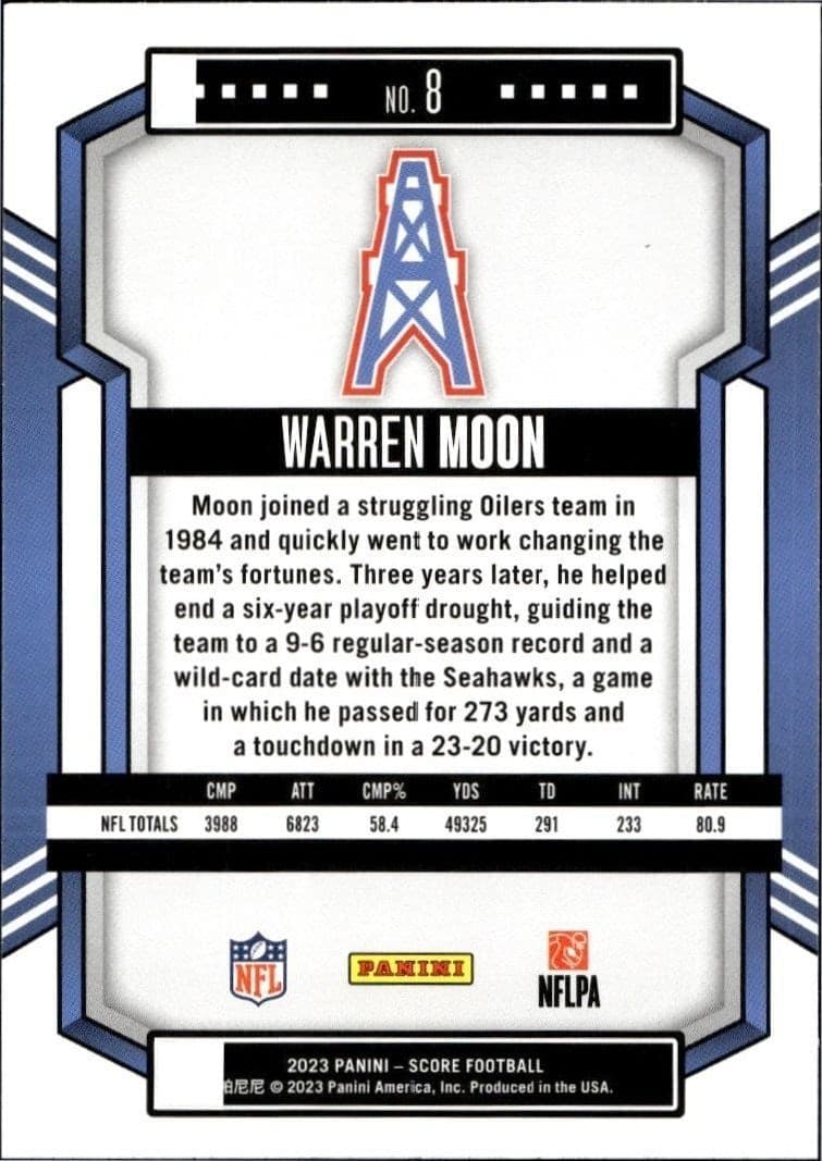 2023 Panini Score Warren Moon #8 football trading card back