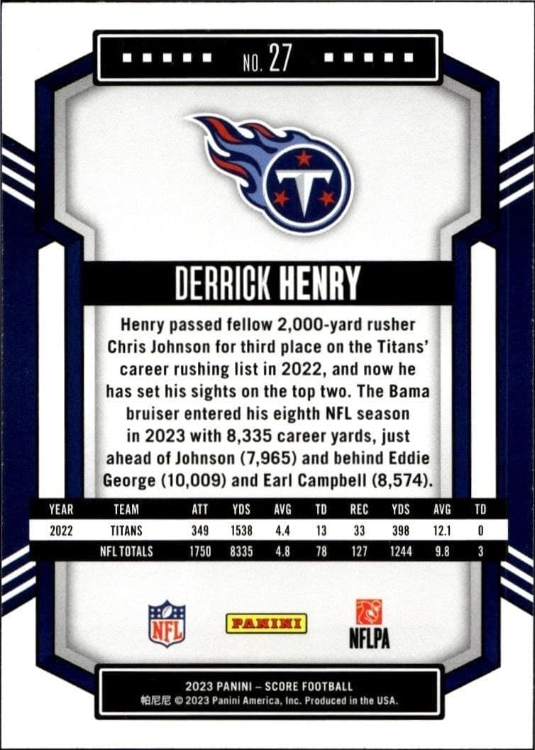 2023 Panini Score Derrick Henry #27 football trading card back