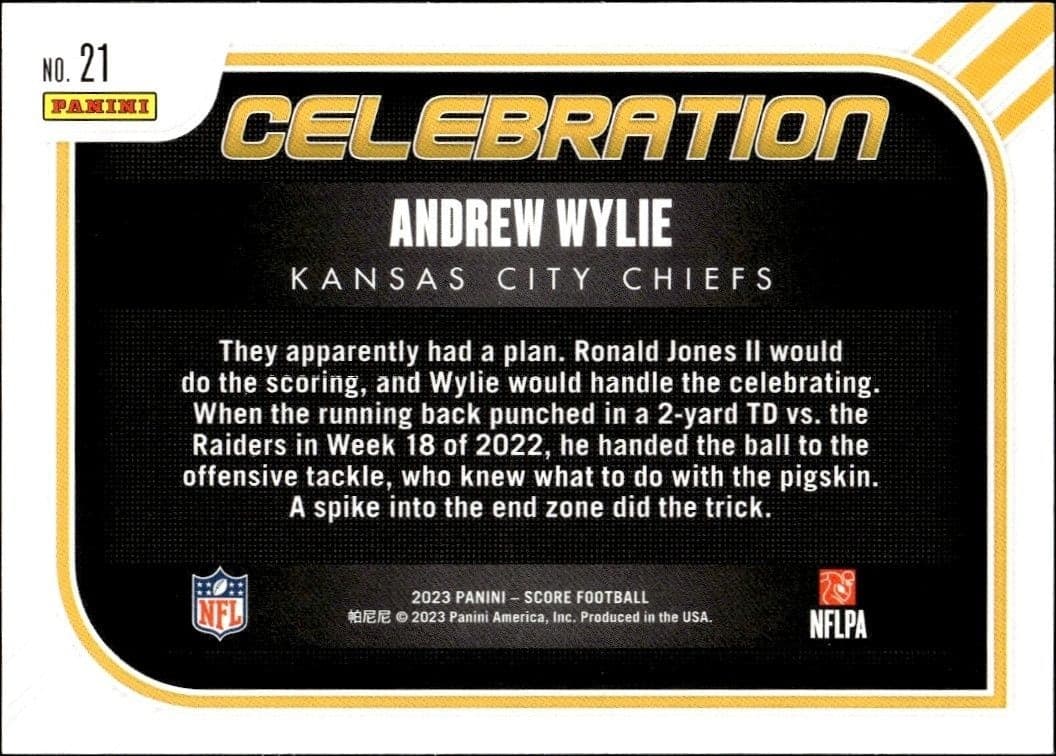 2023 Panini Score Andrew Wylie #21 football trading card back