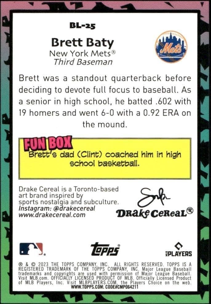 2023 Topps Big League Brett Baty #BL-25 baseball trading card back