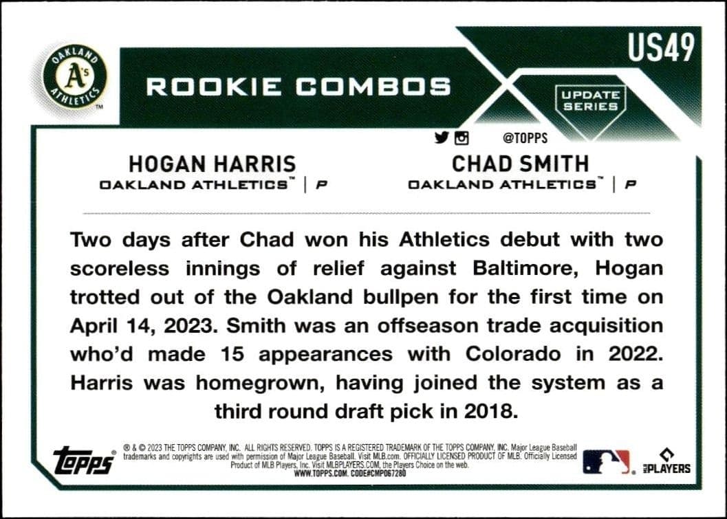 2023 Topps Update Series Hogan Harris #US49 baseball trading card back