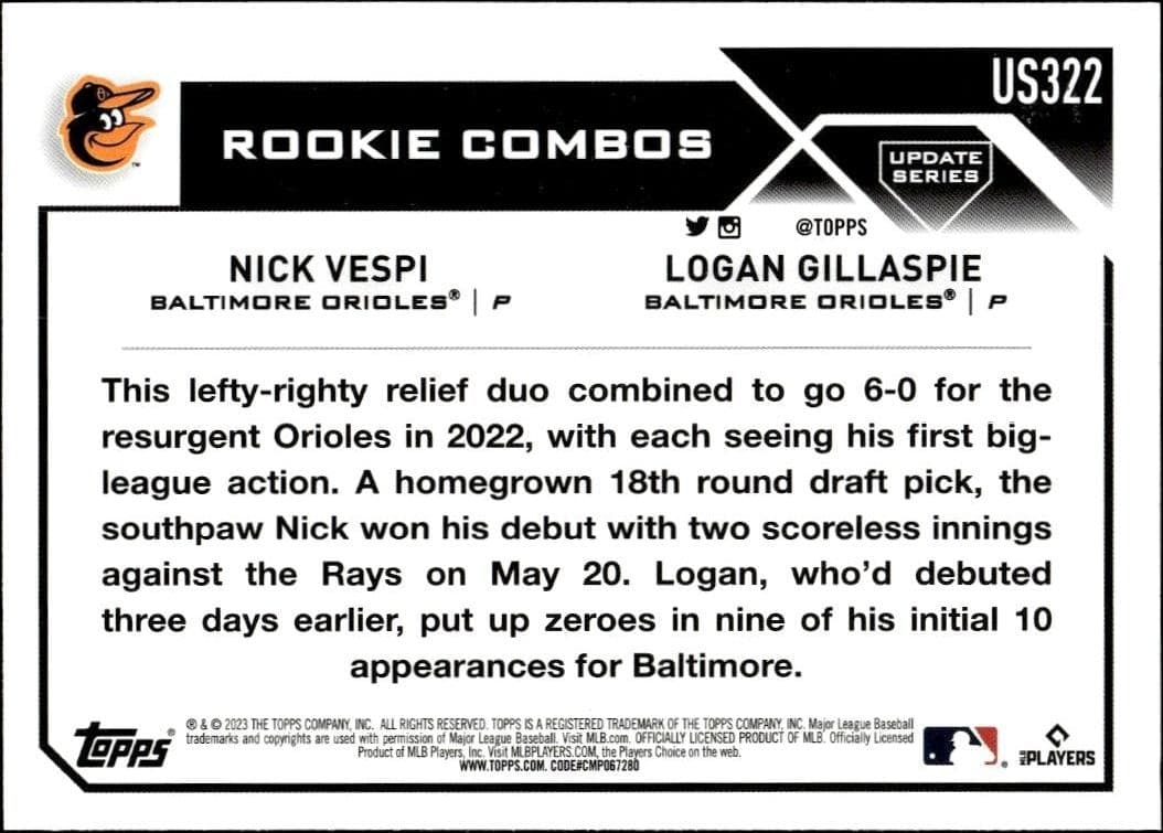 2023 Topps Update Series Nick Vespi #US322 baseball trading card back