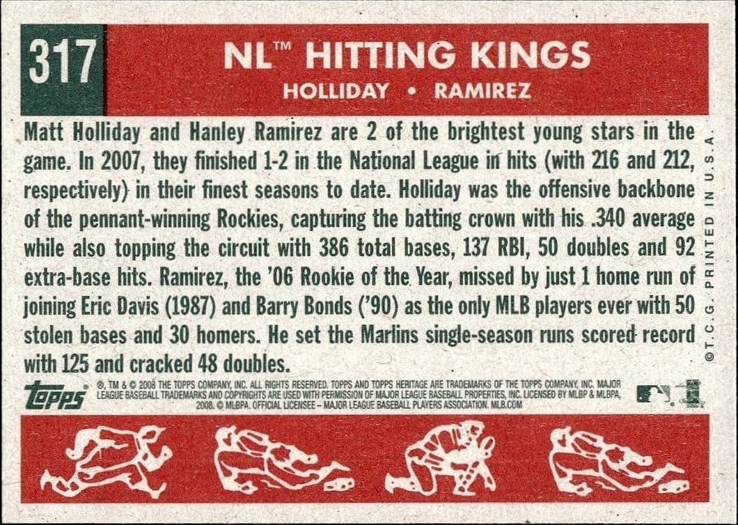 2008 Topps Heritage Hanley Ramirez #317 baseball trading card back