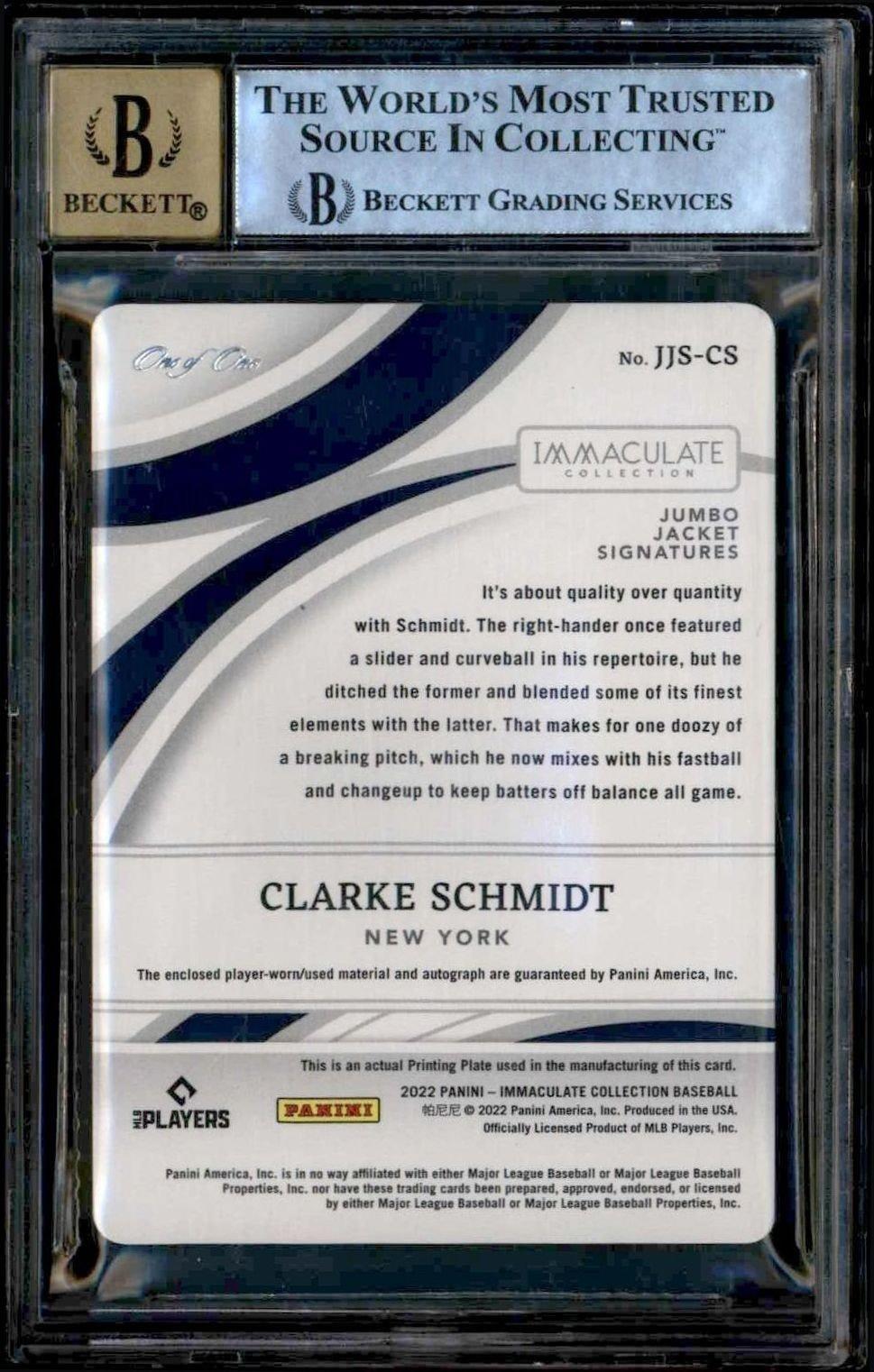 2022 Panini Immaculate Collection Clarke Schmidt #JJS-CS baseball trading card back