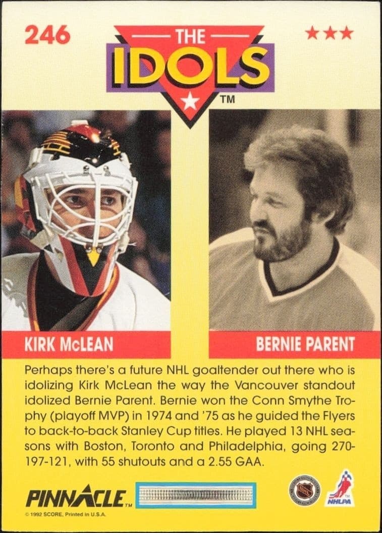 1992-93 Pinnacle Kirk McLean #246 hockey trading card back