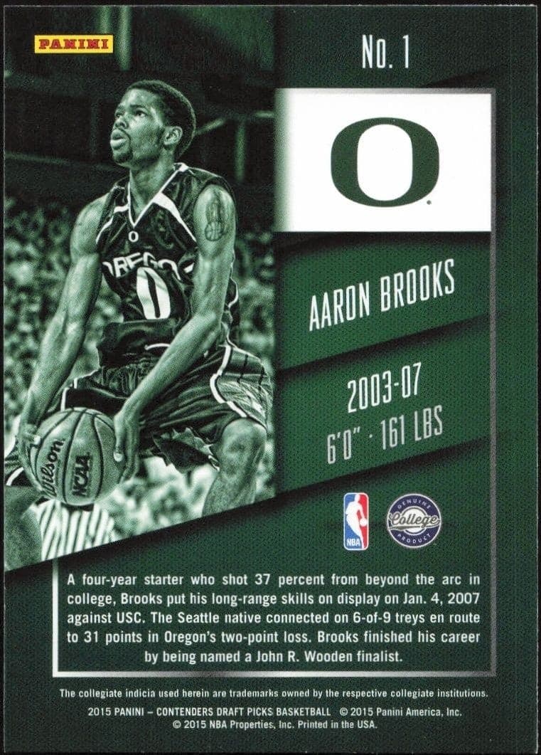 2015-16 Panini Contenders Draft Picks Aaron Brooks #1 basketball trading card back