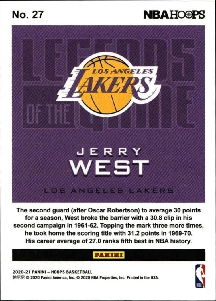 2020-21 Panini NBA Hoops Jerry West #27 basketball trading card back