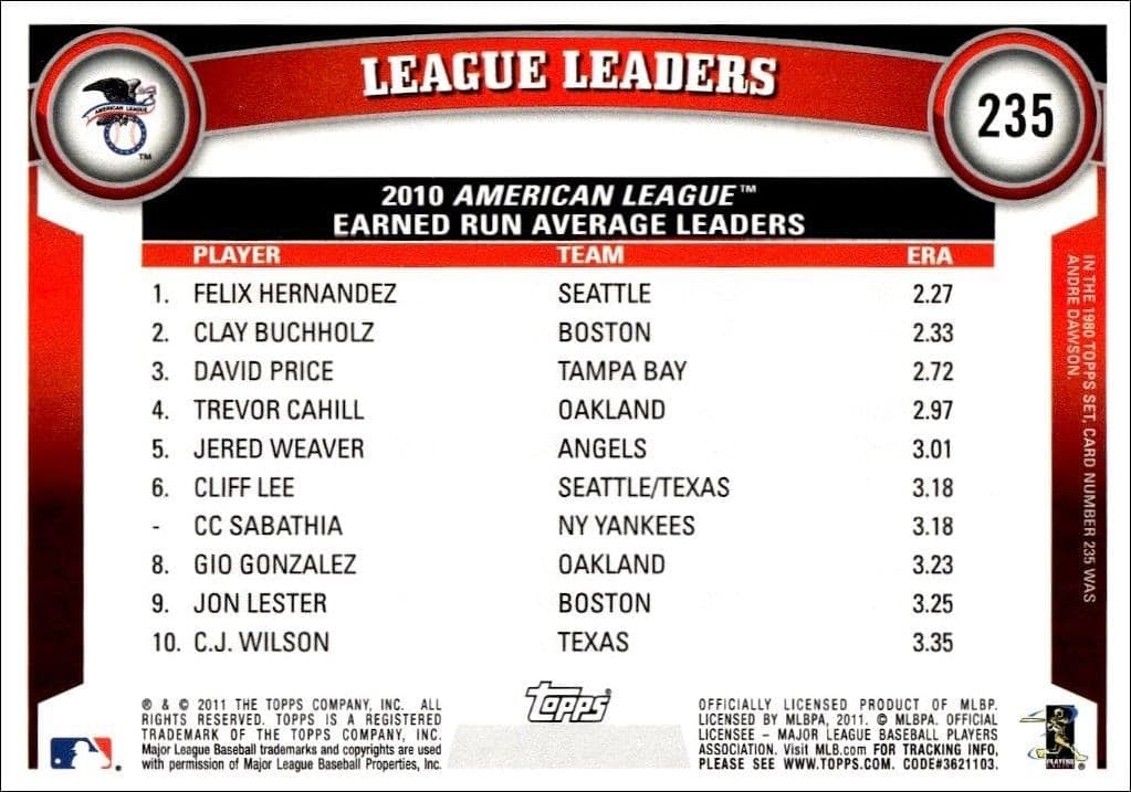 2011 Topps Felix Hernandez #235 baseball trading card back