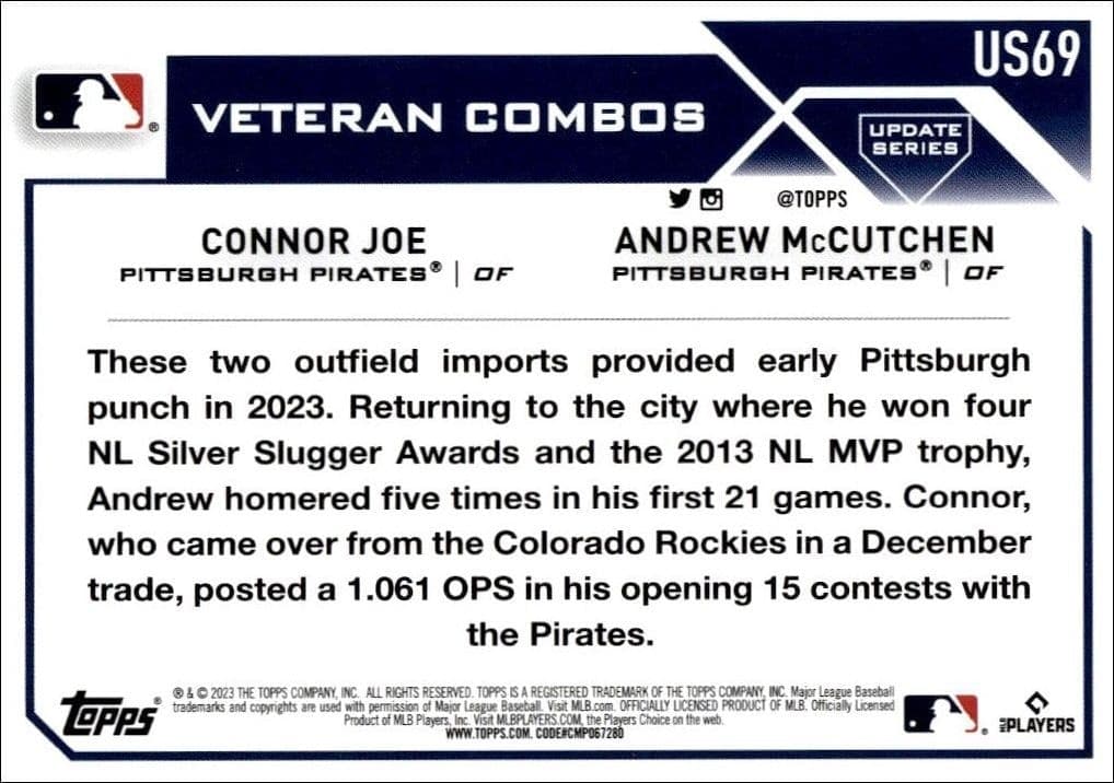 2023 Topps Update Series Connor Joe #US69 baseball trading card back