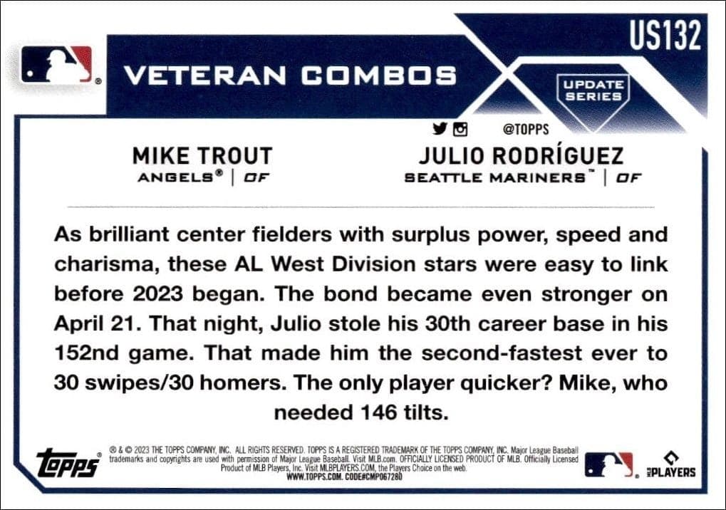 2023 Topps Update Series Mike Trout #US132 baseball trading card back