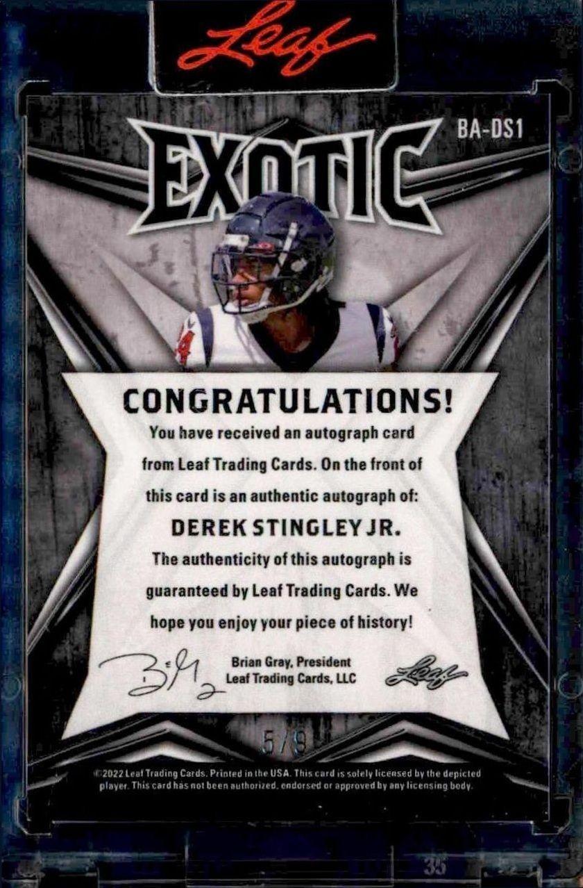 2022 Leaf Exotic Derek Stingley Jr. #BA-DS1 football trading card back