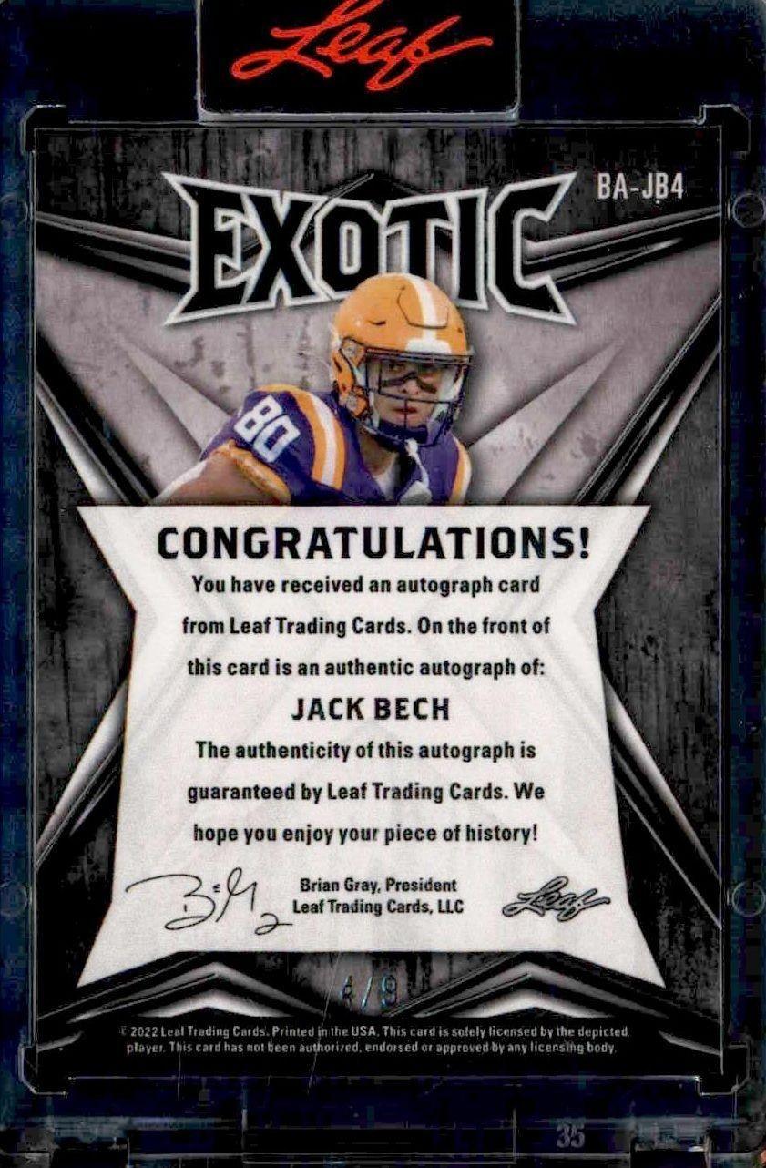 2022 Leaf Exotic Jack Bech #BA-JB4 football trading card back