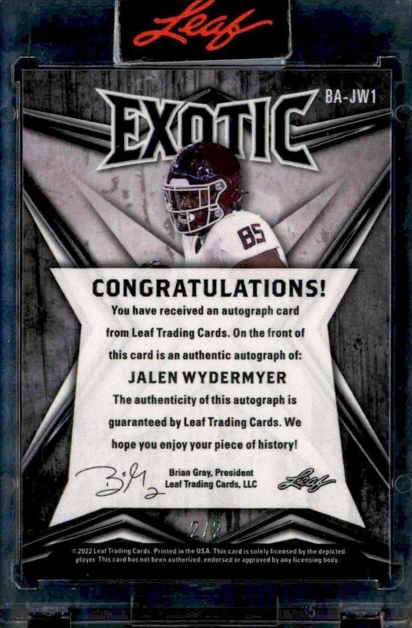 2022 Leaf Exotic Jalen Wydermyer #BA-JW1 football trading card back