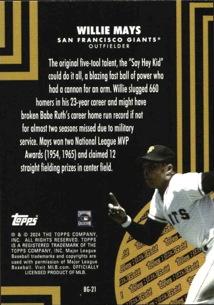 2024 Topps Update Series Willie Mays #BG-21 baseball trading card back