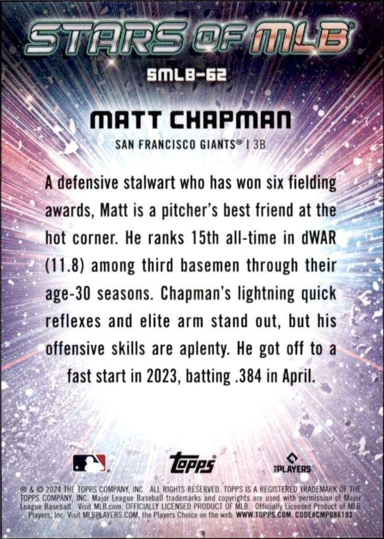 2024 Topps Update Series Matt Chapman #SMLB-62 baseball trading card back