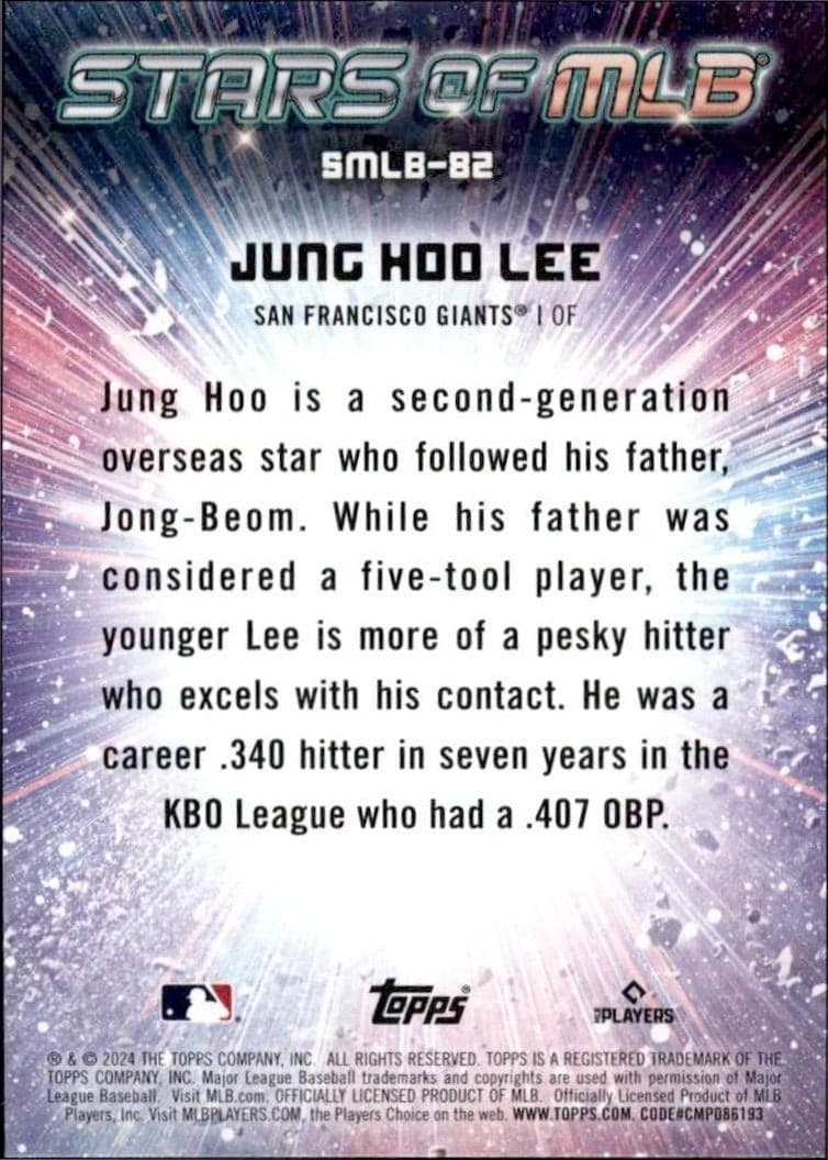 2024 Topps Update Series Jung Hoo Lee #SMLB-82 baseball trading card back