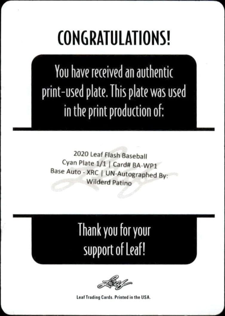 2020 Leaf Flash Wilderd Patino #BA-WP1 baseball trading card back