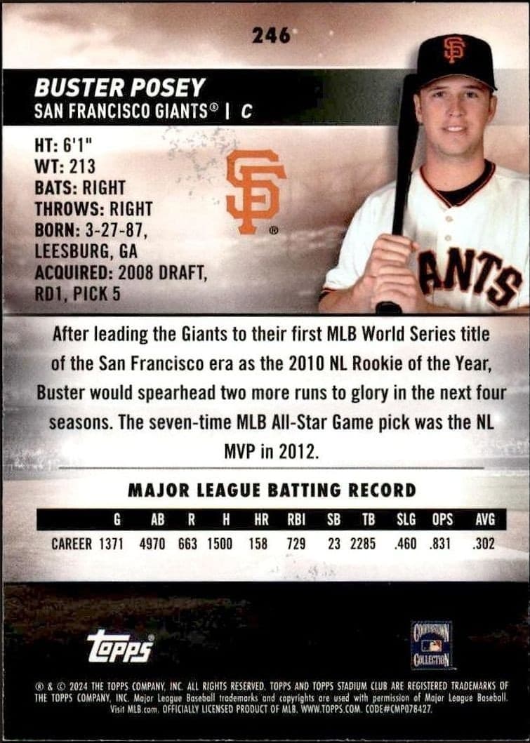 2024 Topps Stadium Club Buster Posey #246 baseball trading card back