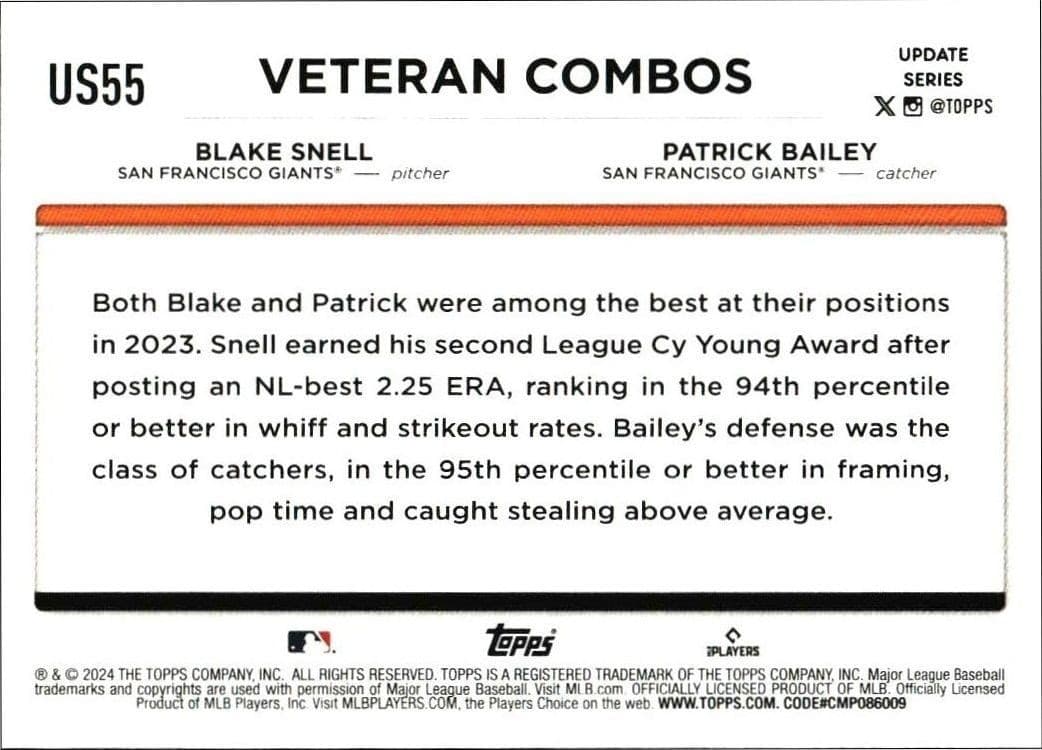 2024 Topps Update Series Blake Snell #US55 baseball trading card back