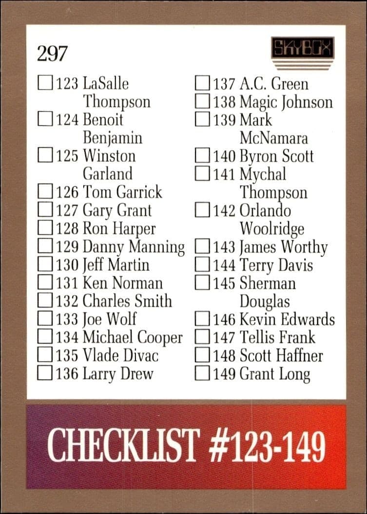 1990-91 Skybox Checklist #297 trading card