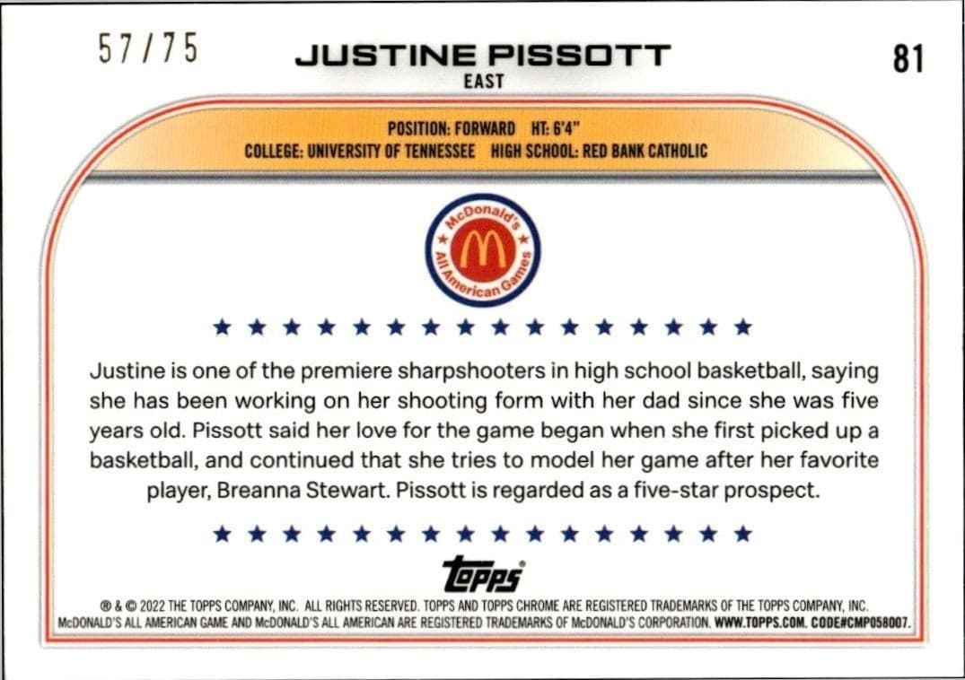 2022-23 Topps Chrome Mcdonald's All American Games Justine Pissott #81 basketball trading card back