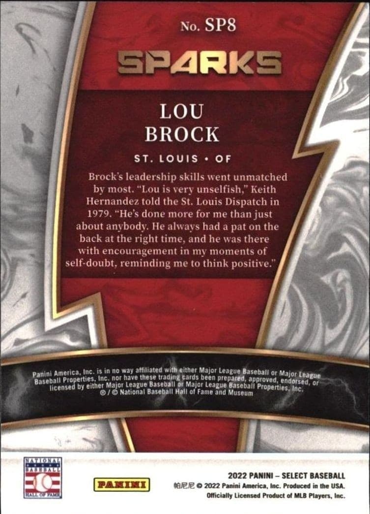 2022 Panini Select Lou Brock #SP8 baseball trading card back
