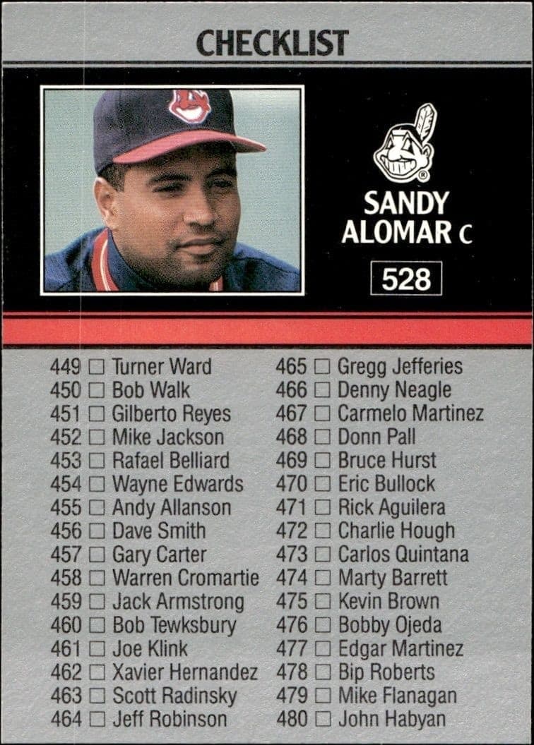 1991 Leaf Stadium Club Sandy Alomar #528 baseball trading card back