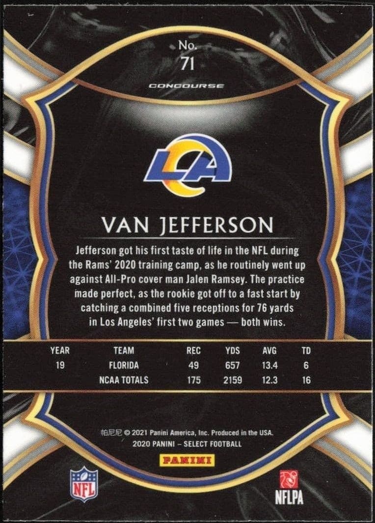 2020 Panini Select Van Jefferson #71 football trading card back