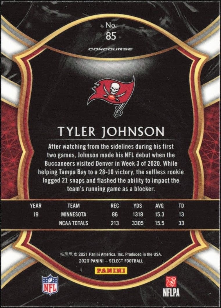 2020 Panini Select Tyler Johnson #85 football trading card back
