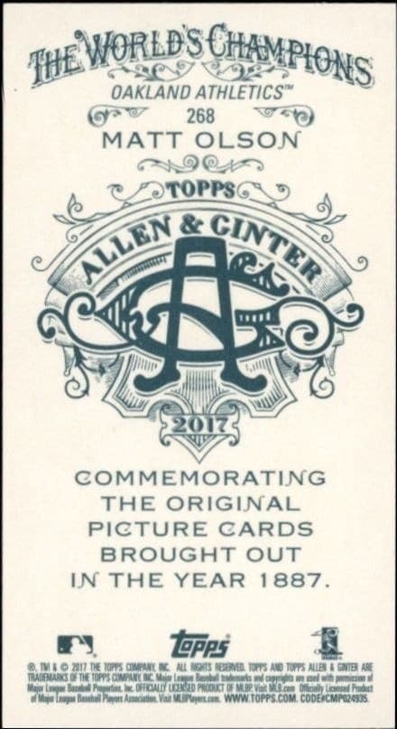 2017 Topps Allen & Ginter Matt Olson #268 baseball trading card back