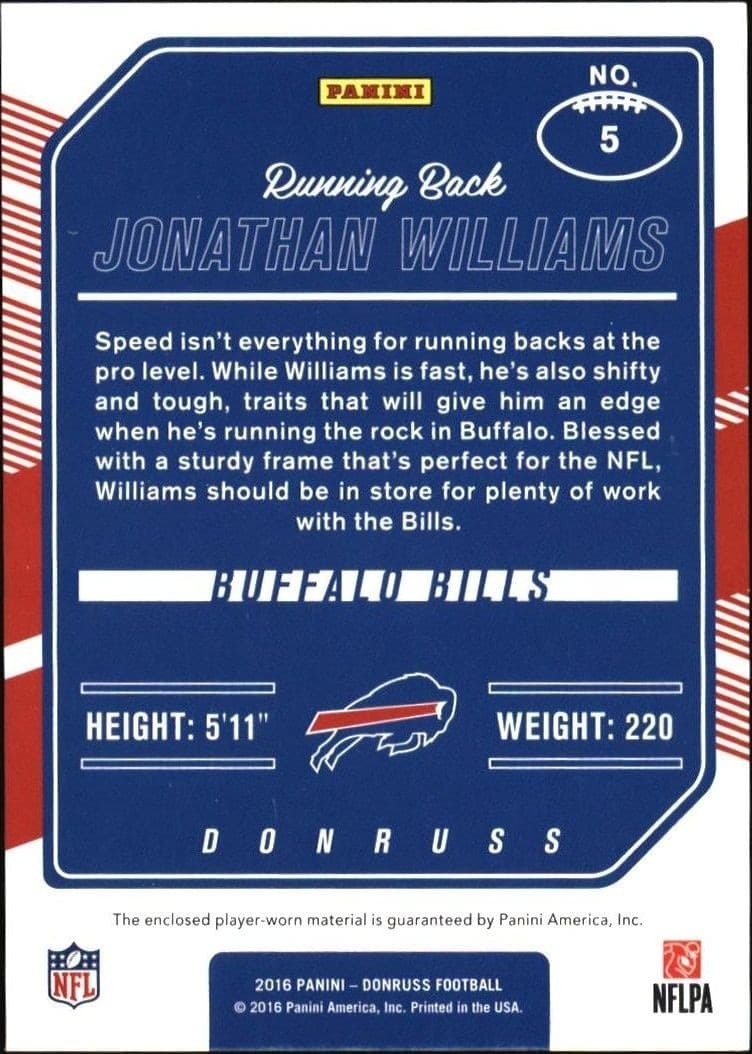 2016 Panini Donruss Jonathan Williams #5 football trading card back