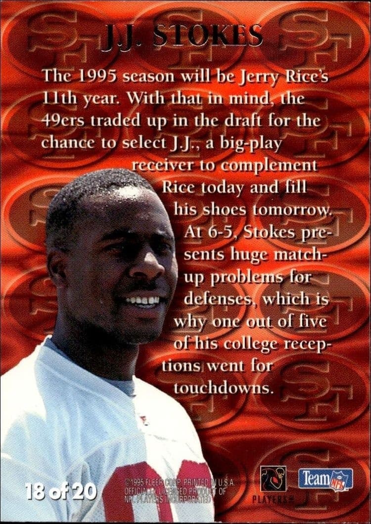 1995 Fleer Ultra J.J. Stokes #18 football trading card back