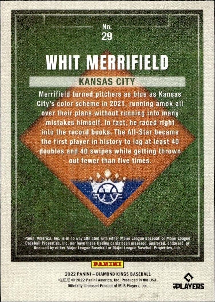 2022 Panini Diamond Kings Whit Merrifield #29 baseball trading card back