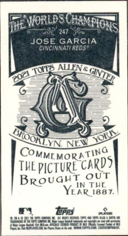 2021 Topps Allen & Ginter Jose Garcia #247 baseball trading card back
