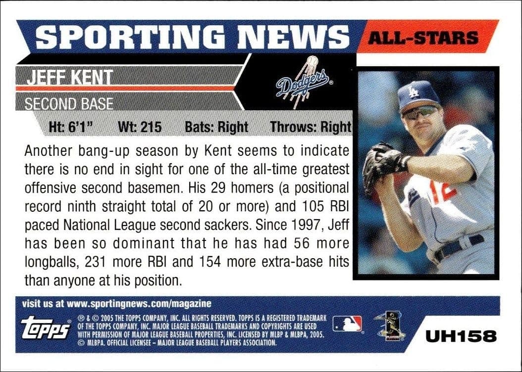 2005 Topps Traded Jeff Kent #UH158 baseball trading card back