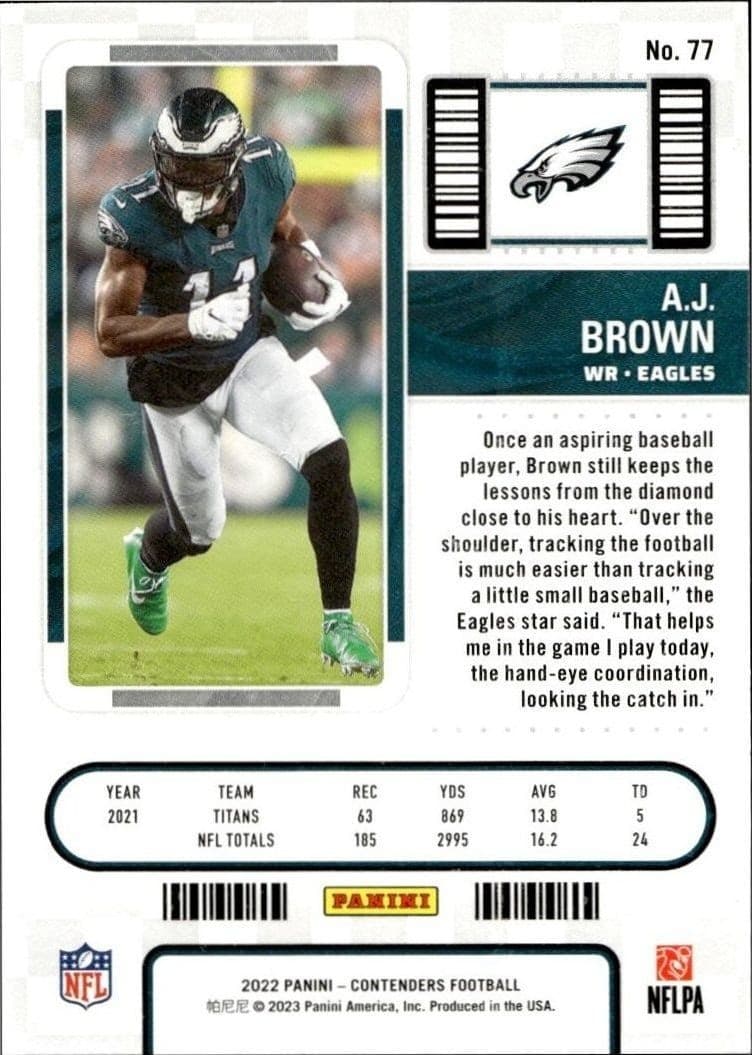 2022 Panini Contenders A.J. Brown #77 football trading card back