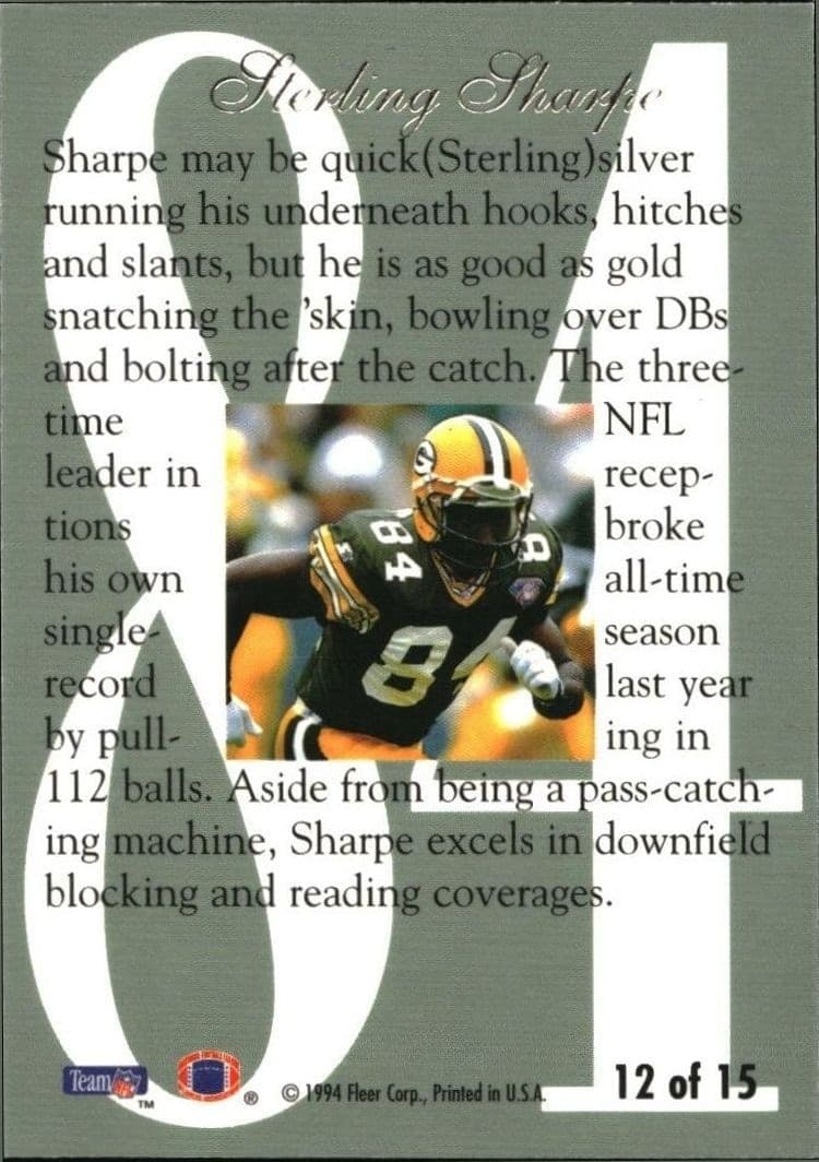 1994 Flair Sterling Sharpe #12 football trading card back