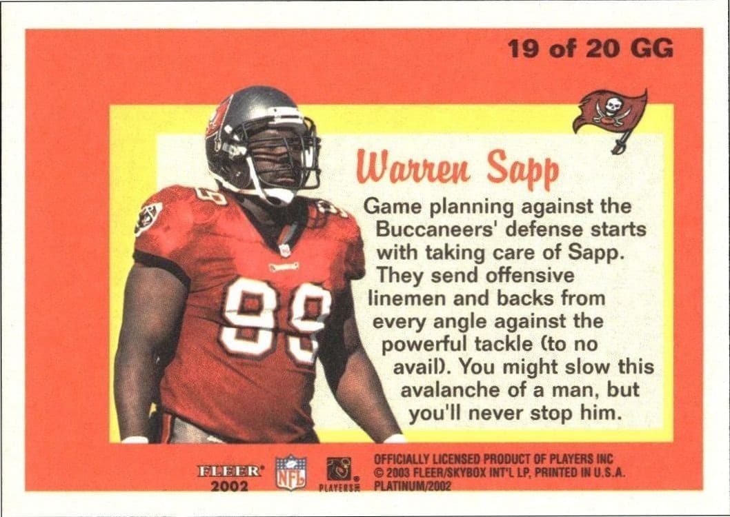 2003 Fleer Platinum Warren Sapp #19 football trading card back