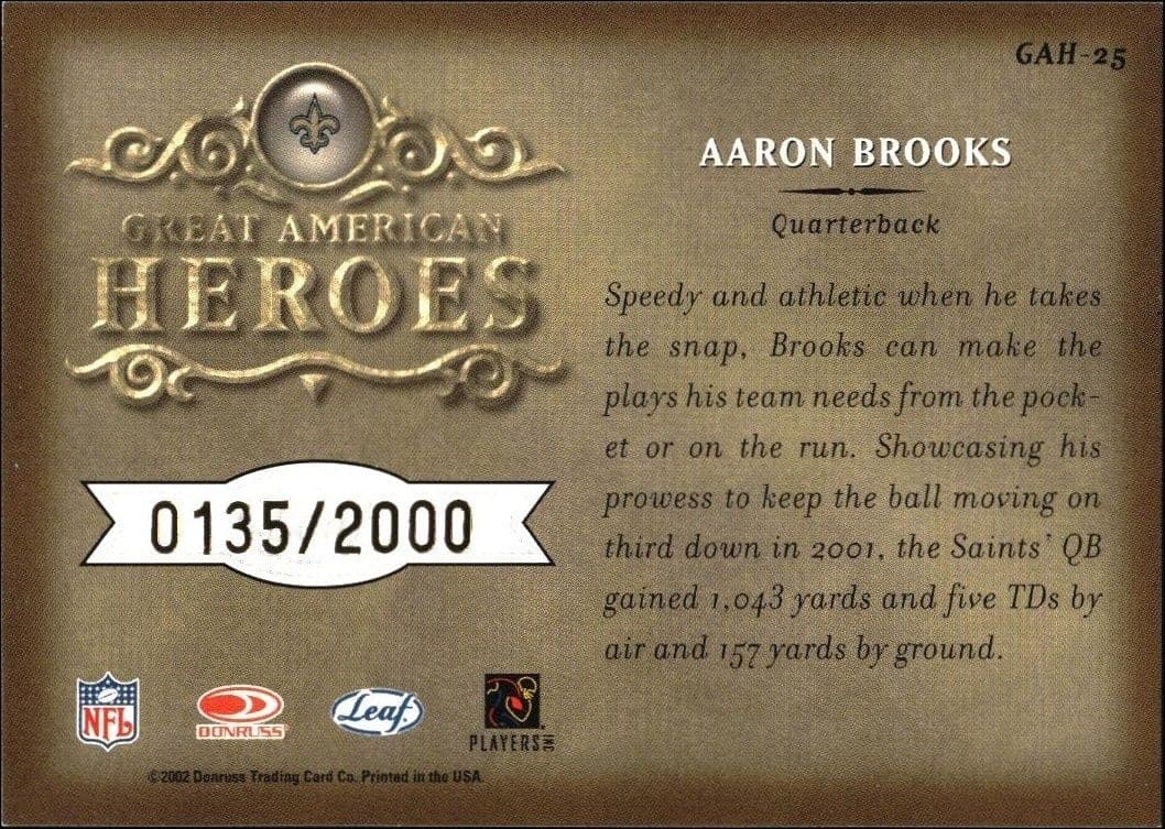2002 Leaf Rookies & Stars Aaron Brooks #GAH-25 football trading card back