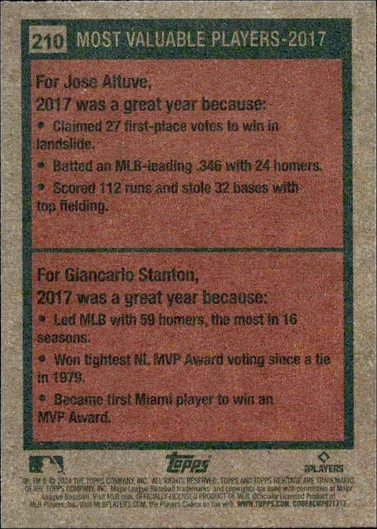 2024 Topps Heritage Jose Altuve #210 baseball trading card back