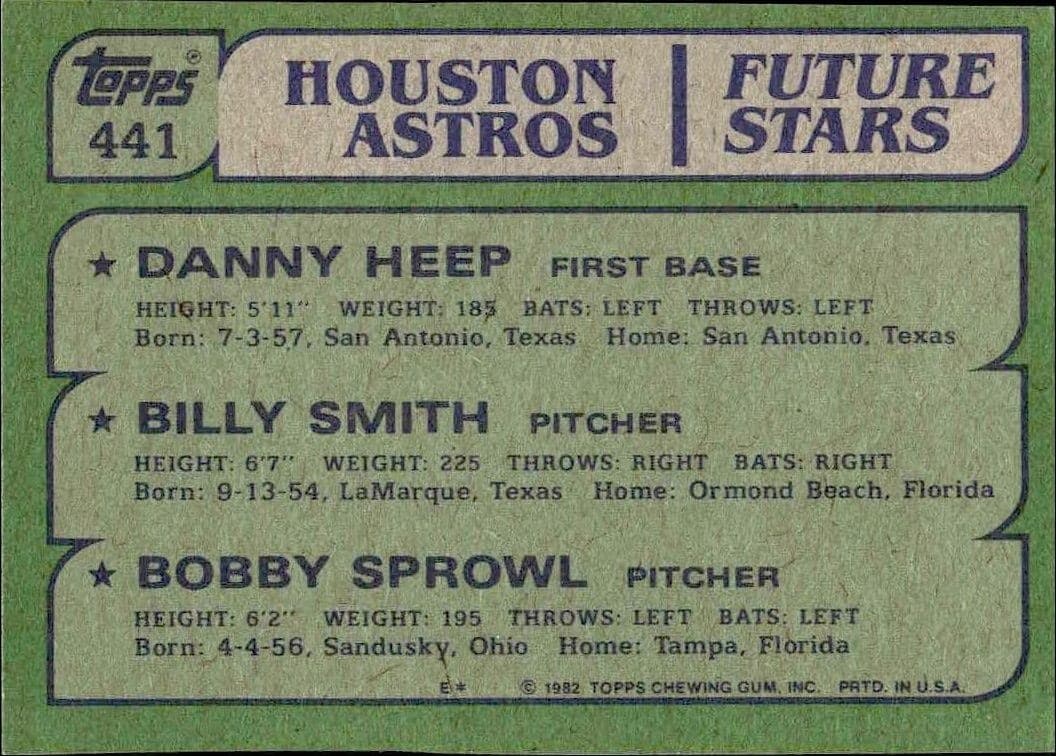 1982 Topps Danny Heep #441 baseball trading card back