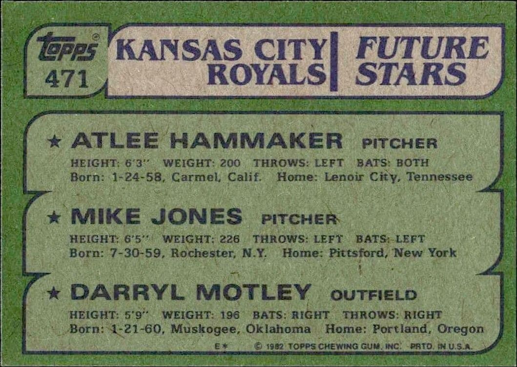 1982 Topps Atlee Hammaker #471 baseball trading card back