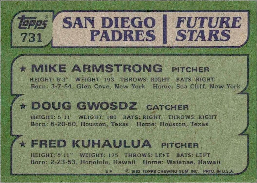 1982 Topps Mike Armstrong #731 baseball trading card back