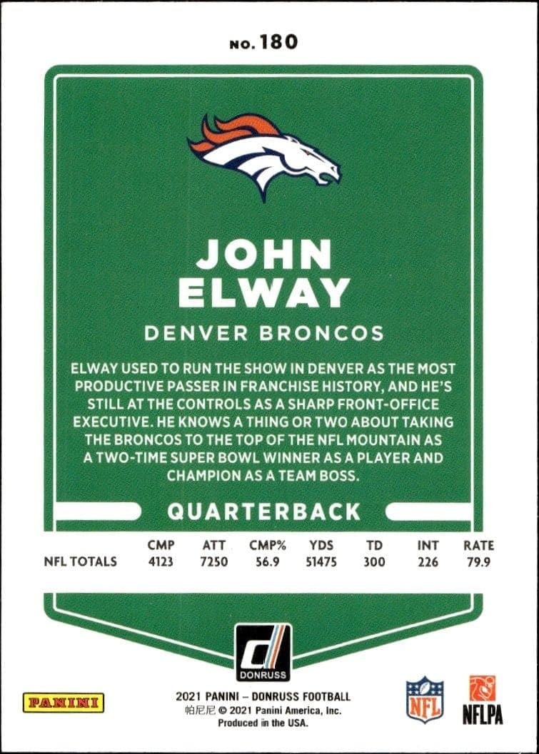 2021 Panini Donruss John Elway #180B football trading card back