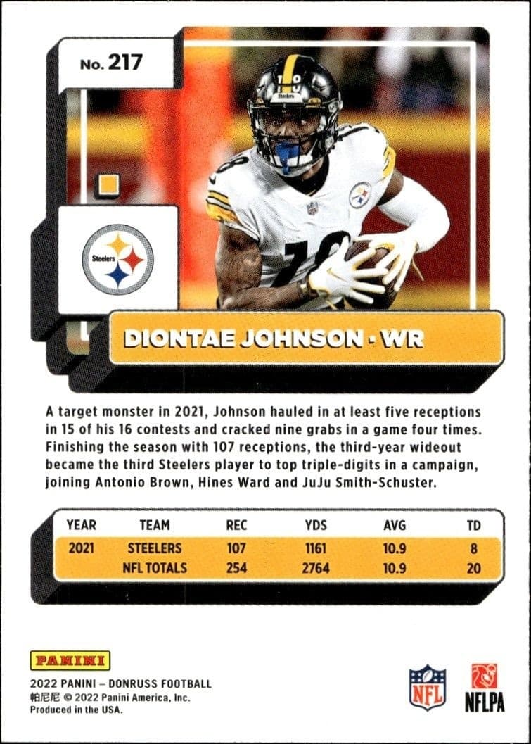 2022 Panini Donruss Diontae Johnson #217 football trading card back